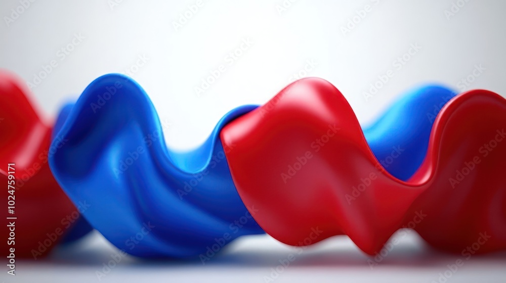 A close-up of flowing red and blue fabric creating a dynamic wave-like pattern. A close-up of flowing red and blue fabric creating a dynamic wave-like pattern.