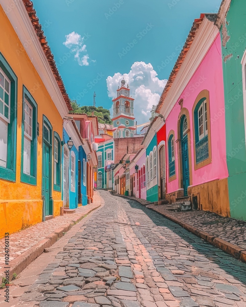 Salvador-Themed Background with Colorful Colonial Buildings and Afro-Brazilian Culture