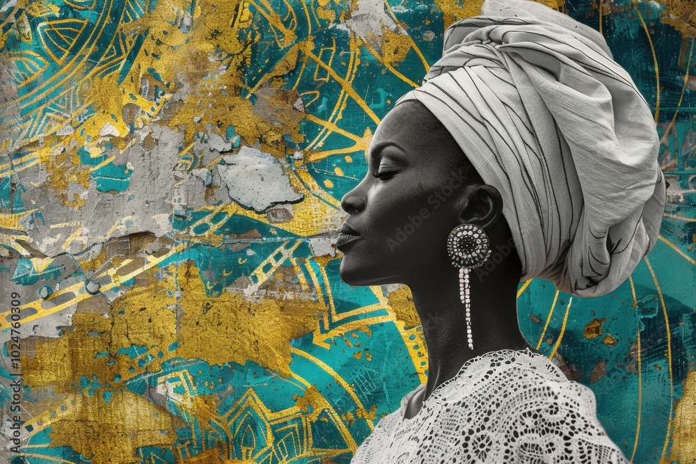 Contemporary Art Collage of Baianas in Traditional Dress with Afro-Brazilian Patterns