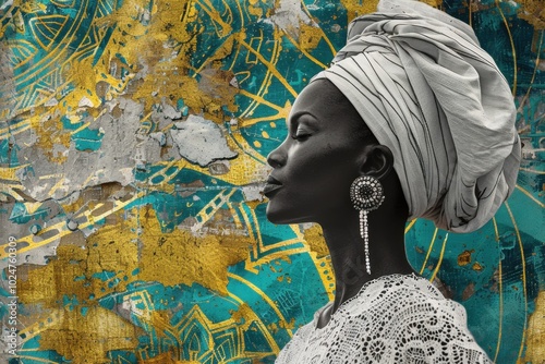 Obraz na płótnie Contemporary Art Collage of Baianas in Traditional Dress with Afro-Brazilian Patterns
w salonie