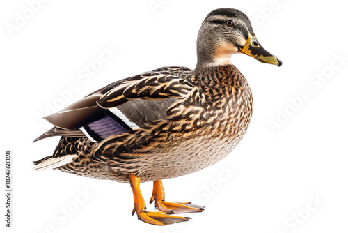 Mallard duck on transparent background: wild bird with brown and green feathers