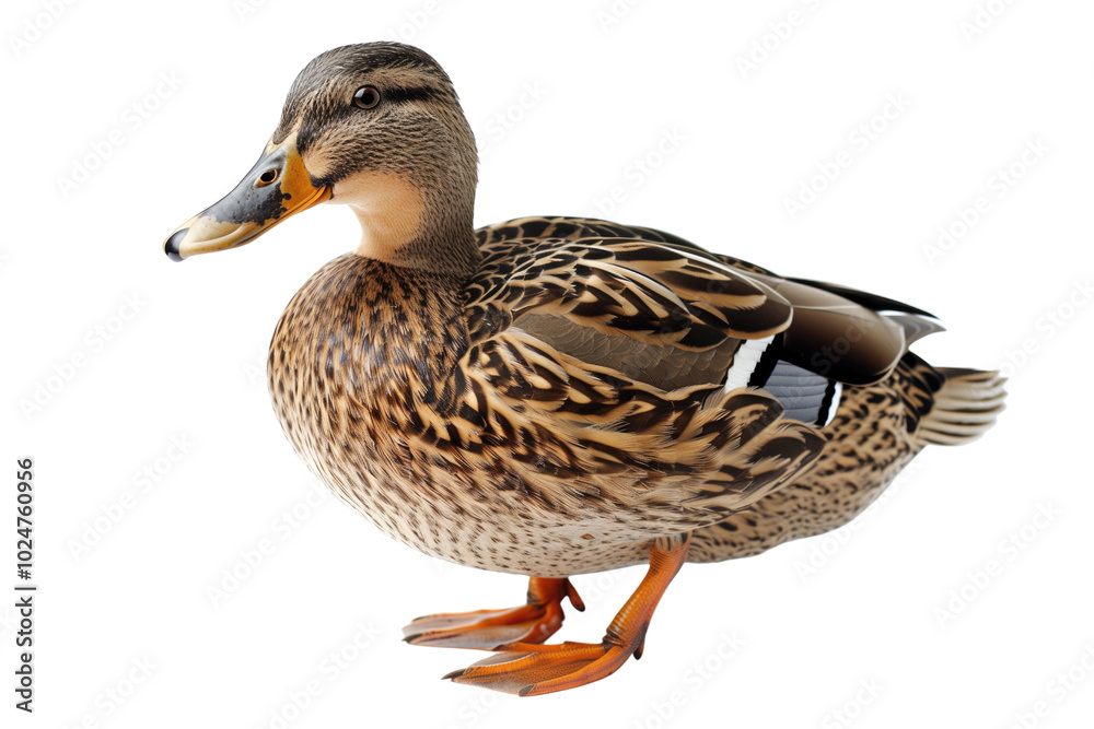 Mallard duck on transparent background: wild bird with brown and green feathers
