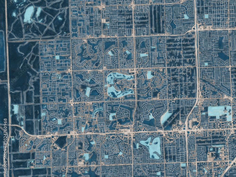 Painterly Style City Map of Kendale Lakes Florida, USA in a Blue Color Scheme. Painterly Style City Map of Kendale Lakes Florida, USA in a Blue Color Scheme.