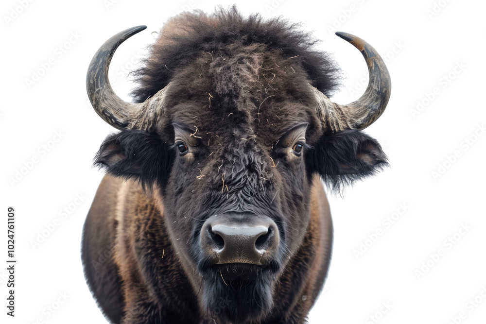 Powerful buffalo on transparent background: majestic animal with curved horns. Powerful buffalo on transparent background: majestic animal with curved horns.