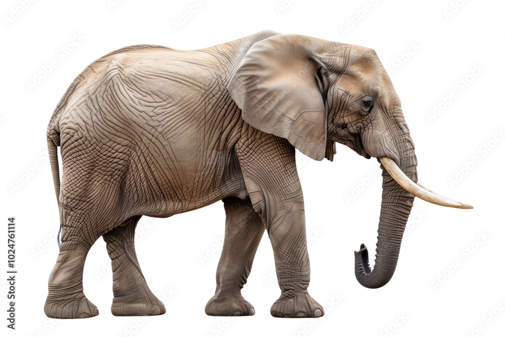 Fototapeta premium African Elephant on a transparent background: A Large Mammal with Gray Skin and Tusks.