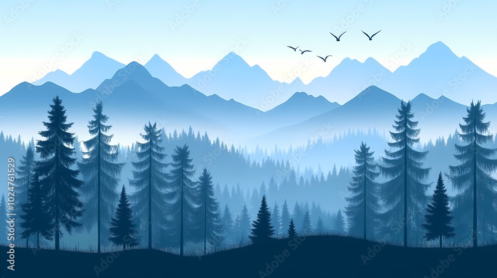 Obraz premium Minimalistic Flat Design Mountain Landscape Vector Art Illustration