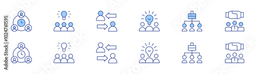Teamwork icon set in two styles, Duotone and Thin Line style. Editable stroke. team work, creative team, deadline, idea, intermediary, shift