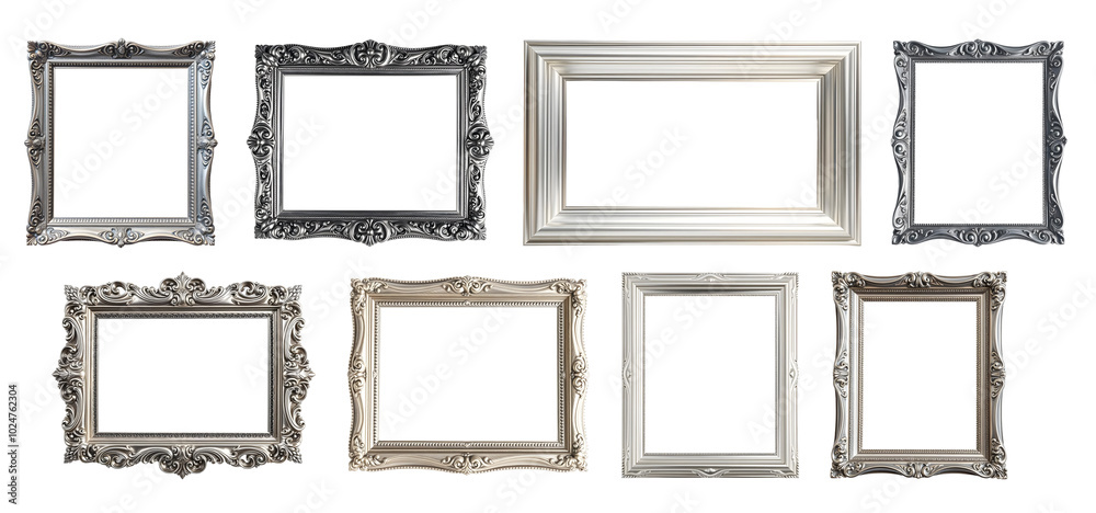 Set of Silver vintage frames with baroque patterns