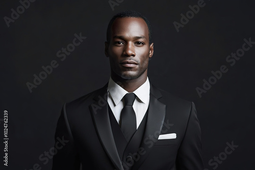 Black man dressed in formal suit exemplifies professional corporate service approach