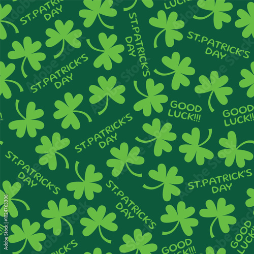saint patricks day shamrock seamless pattern, seamless pattern of colored clover leaves on a dark green background