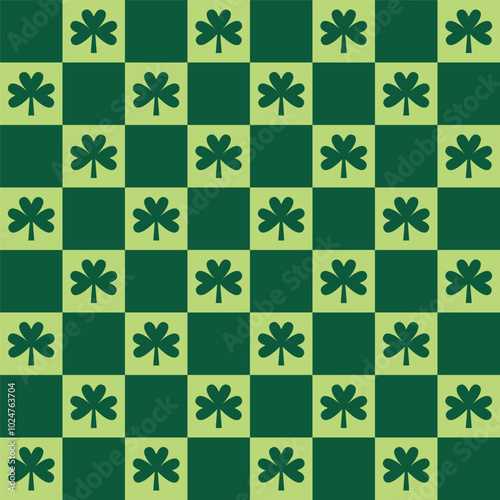 saint patricks day shamrock seamless pattern, plaid clover leaves