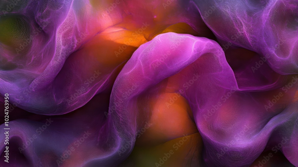 A vibrant abstract composition of flowing textures in shades of purple and orange. A vibrant abstract composition of flowing textures in shades of purple and orange.