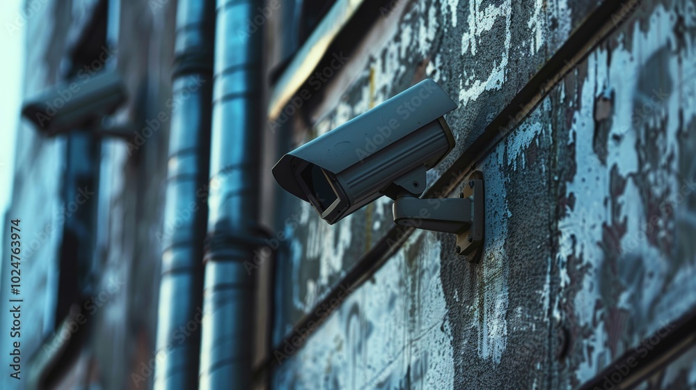 Security Camera Mounted on Building Wall Security Camera Mounted on Building Wall