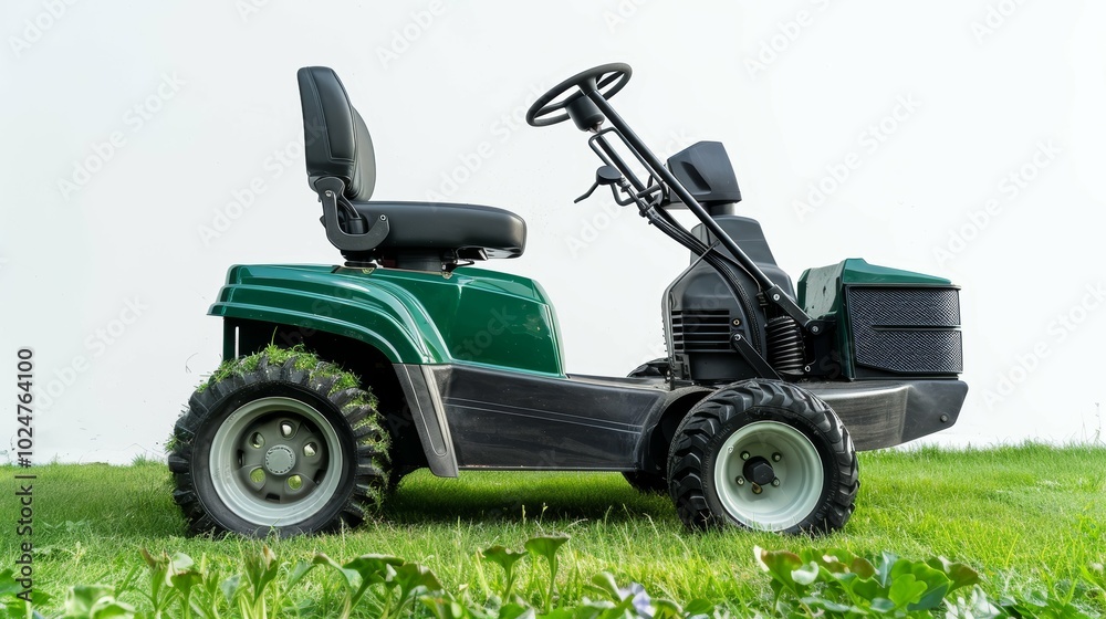 Lawn Mower with Bagger Attachment Isolated on Grass Lawn Mower with Bagger Attachment Isolated on Grass