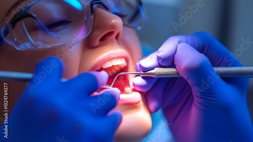 Closeup of a dental hygienists hands as they polish a patients teeth showcasing the sensation of smooth clean teeth