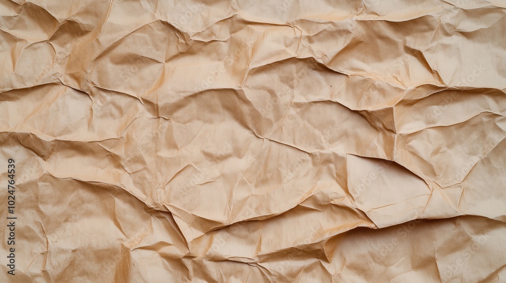 Close-up view of crumpled brown paper texture with natural folds and creases creating a rugged surface pattern. Close-up view of crumpled brown paper texture with natural folds and creases creating a rugged surface pattern.
