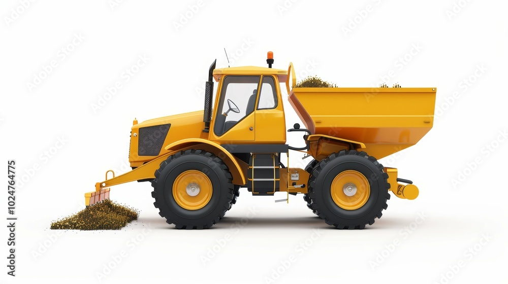 Yellow Fertilizer Spreader Equipment on White Background Yellow Fertilizer Spreader Equipment on White Background