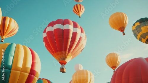 A colorful arrangement of Oktoberfest balloons floating against a clear sky photo