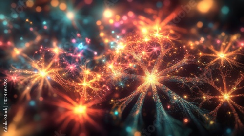 A colorful fireworks display with intricate glowing patterns, perfectly isolated on a transparent background