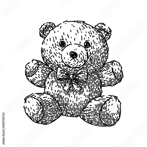 stuffed teddy bear hand drawn. cute hug, comfort childhood, friend cozy stuffed teddy bear vector sketch. isolated black illustration