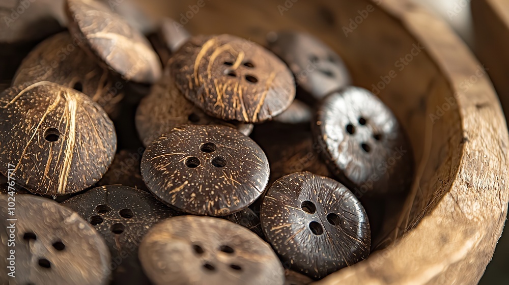 Detailed Shot of Natural Buttons Made from Coconut Shell Detailed Shot of Natural Buttons Made from Coconut Shell