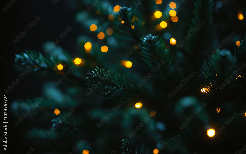 New Year card: blurred image of Christmas tree with garlands. Background for publication. New Year card: blurred image of Christmas tree with garlands. Background for publication.