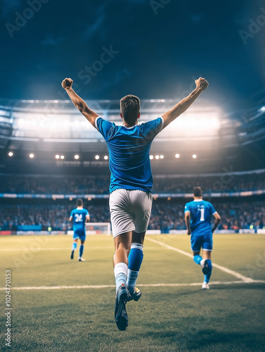 A soccer player celebrating after scoring a goal