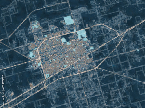 Foto Painterly Style City Map of Midland Texas, USA in a Blue Color Scheme