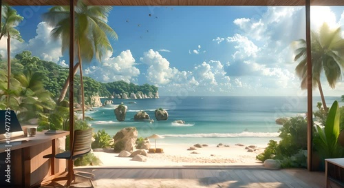Modern Tropical Home Office with Stunning Ocean View
