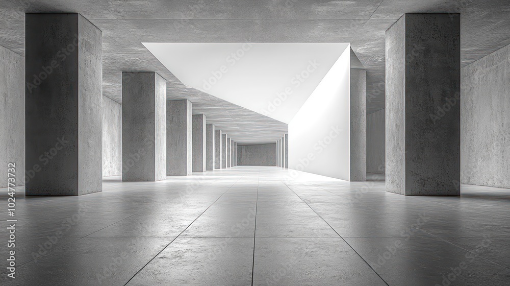 Minimalist interior with concrete columns and angular light. Minimalist interior with concrete columns and angular light.