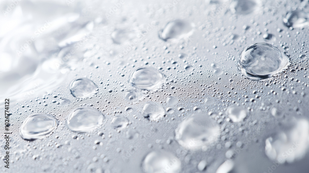 3D close up of silver white cosmetic essense with dew and fresh bubbles beauty drinks background 3D close up of silver white cosmetic essense with dew and fresh bubbles beauty drinks background