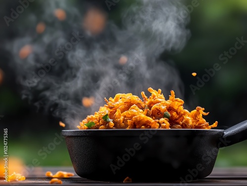 Crispy onion pakoras with a golden, lacy exterior and a soft, flavorful interior photo