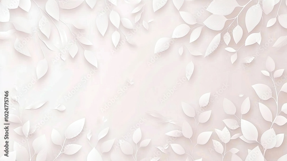 This design features a modern minimalist style with layered white paper leaves and an abstract shape creating a serene ambiance on a light beige wall. This design features a modern minimalist style with layered white paper leaves and an abstract shape creating a serene ambiance on a light beige wall.