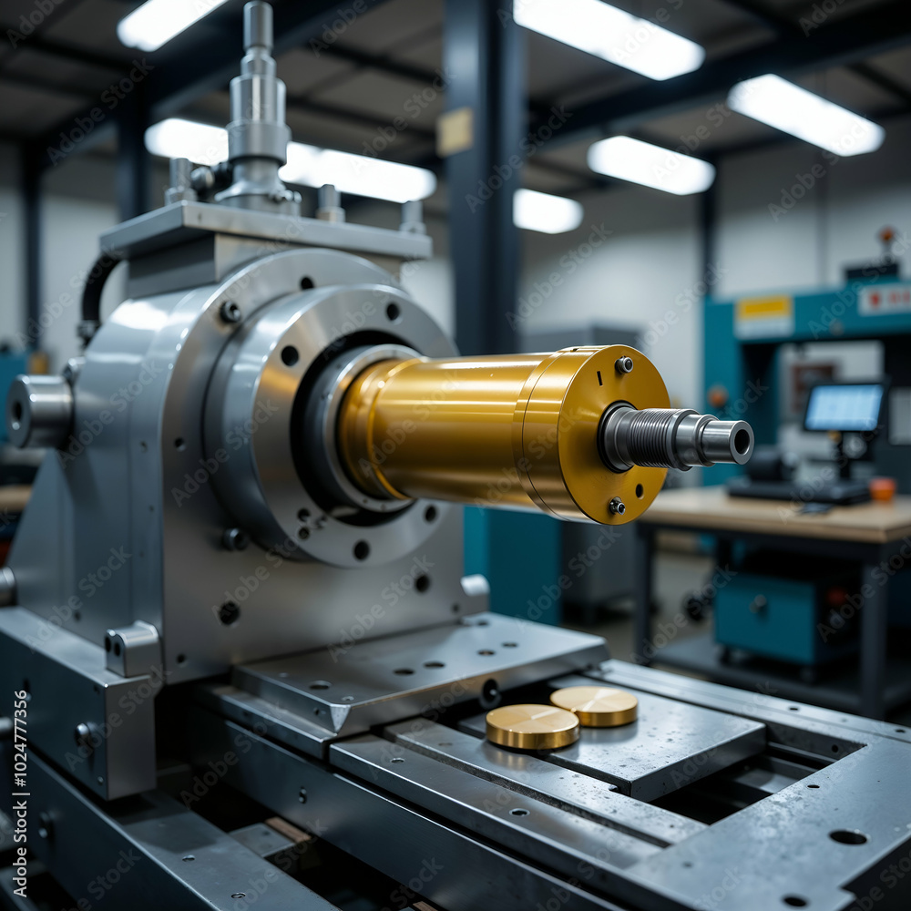 A machine is currently positioned and resting on a table in a factory A machine is currently positioned and resting on a table in a factory