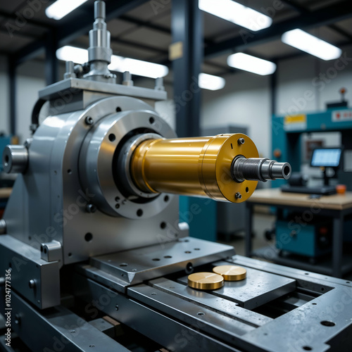 A machine is currently positioned and resting on a table in a factory