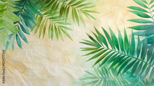 Wallpaper Mural Serene Watercolor Palm Leaves on Off-White Paper Background Torontodigital.ca