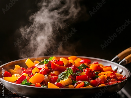 Fragrant vegetable kadai with colorful bell peppers and onions in a spicy, tomatobased gravy photo