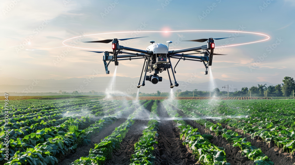 drone spraying crops in field, showcasing modern agricultural technology and innovation. scene captures essence of precision farming and sustainable practices drone spraying crops in field, showcasing modern agricultural technology and innovation. scene captures essence of precision farming and sustainable practices