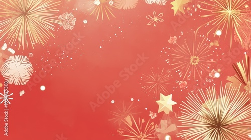 Sparkling Fireworks Celebration on Festive Red Background