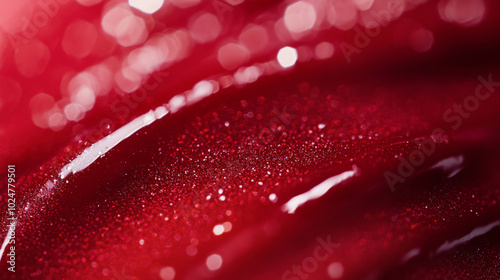 Shimmery red lip gloss glittering nail polish paint texture cosmetic makeup beauty pattern background