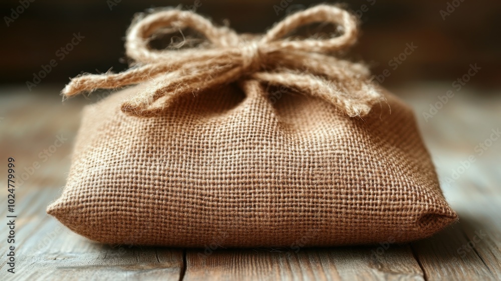 A linen gift bag, isolated on white background. A linen gift bag, isolated on white background.