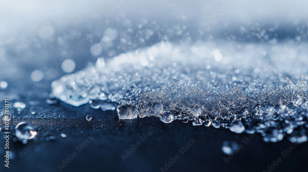 Closeup of water ice glitter sparkles raining in winter calm background with blue and white Closeup of water ice glitter sparkles raining in winter calm background with blue and white