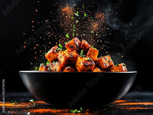 Spicy achari paneer tikka, cottage cheese cubes marinated in pickling spices and grilled photo