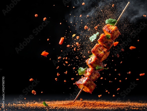 Spicy achari paneer tikka, cottage cheese cubes marinated in pickling spices and grilled