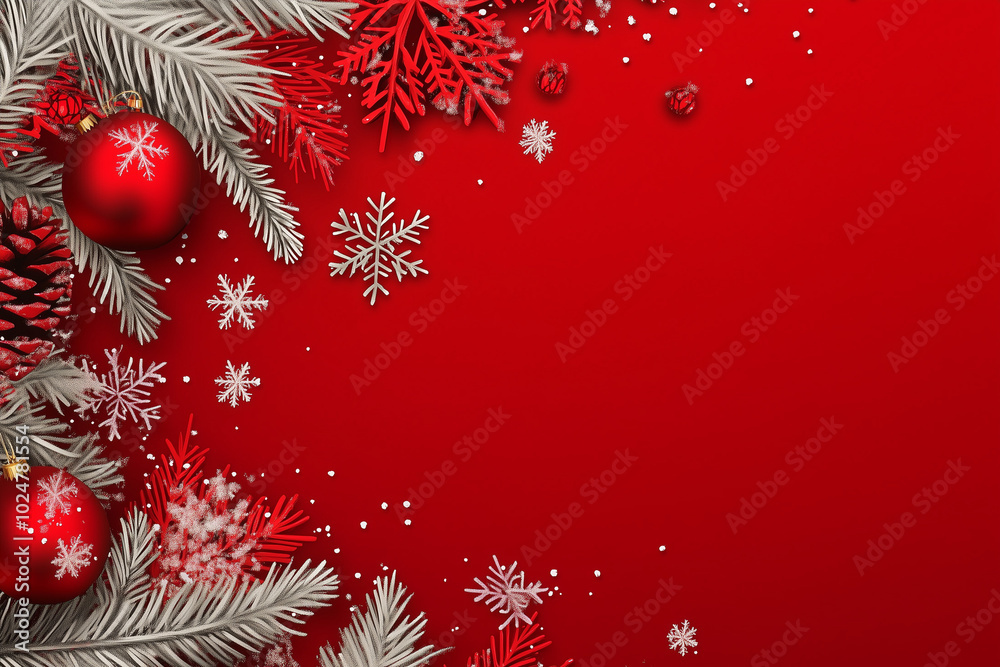 Red Christmas Banner with Snowflakes Merry Christmas and Happy New Year Greeting Seasonal Winter Background Vector Illustration Red Christmas Banner with Snowflakes Merry Christmas and Happy New Year Greeting Seasonal Winter Background Vector Illustration