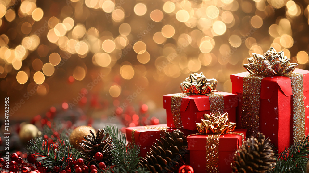 Merry christmas and new year holidays background. Blurred bokeh background with light bulbs and Christmas tree branches. Banner. Merry christmas and new year holidays background. Blurred bokeh background with light bulbs and Christmas tree branches. Banner.