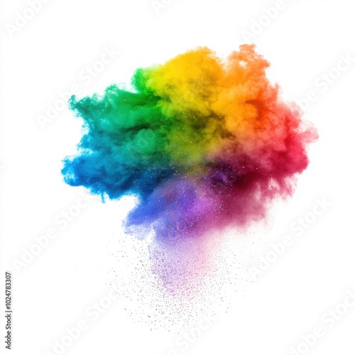 Colorful powder explosion on white isolated background.