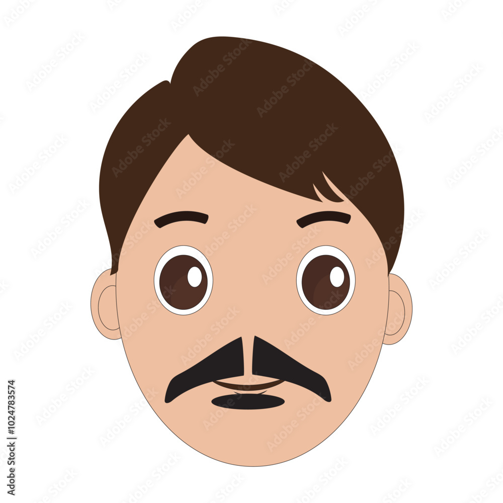Illustration of a cartoon man is face with mustache and big eyes, brown hair and a thick black mustache. Minimalist design, perfect for avatars, stickers or other graphic projects. Eps 10 Illustration of a cartoon man is face with mustache and big eyes, brown hair and a thick black mustache. Minimalist design, perfect for avatars, stickers or other graphic projects. Eps 10