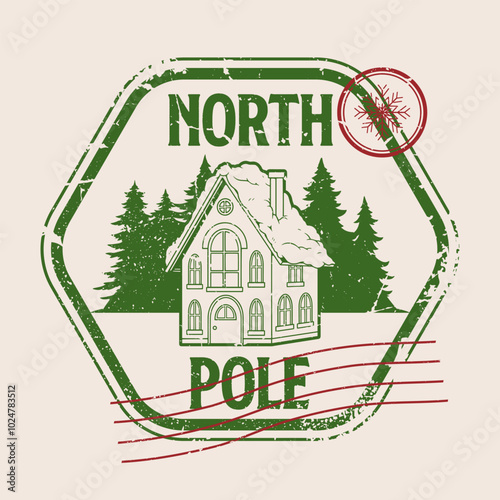 North Pole vintage sticker colorful