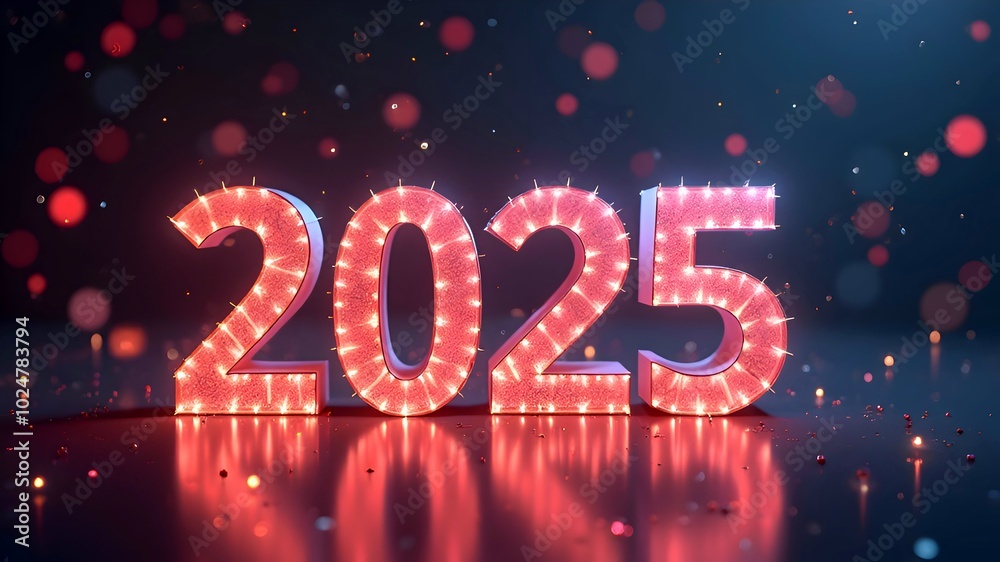 New year 2025 sign background with red lights New year 2025 sign background with red lights